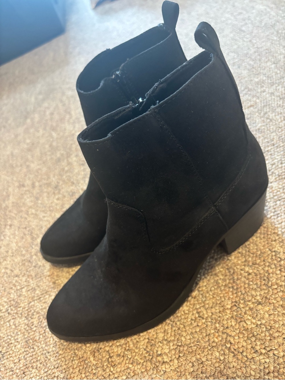 Old Navy Black Suede Ankle Booties with Low Block Heel